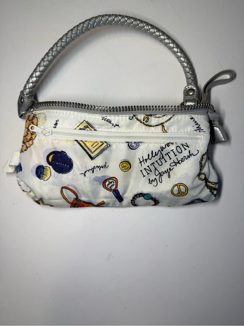 Metallic Silver Mini Crossbody Bag with Braided Handle - Picture 3 of 5